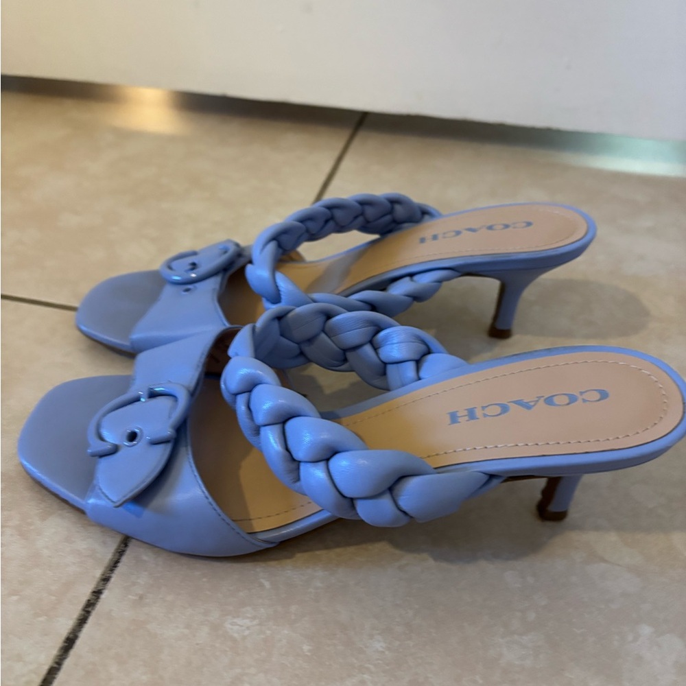 Coach Blue Braided Leather Heeled Sandals